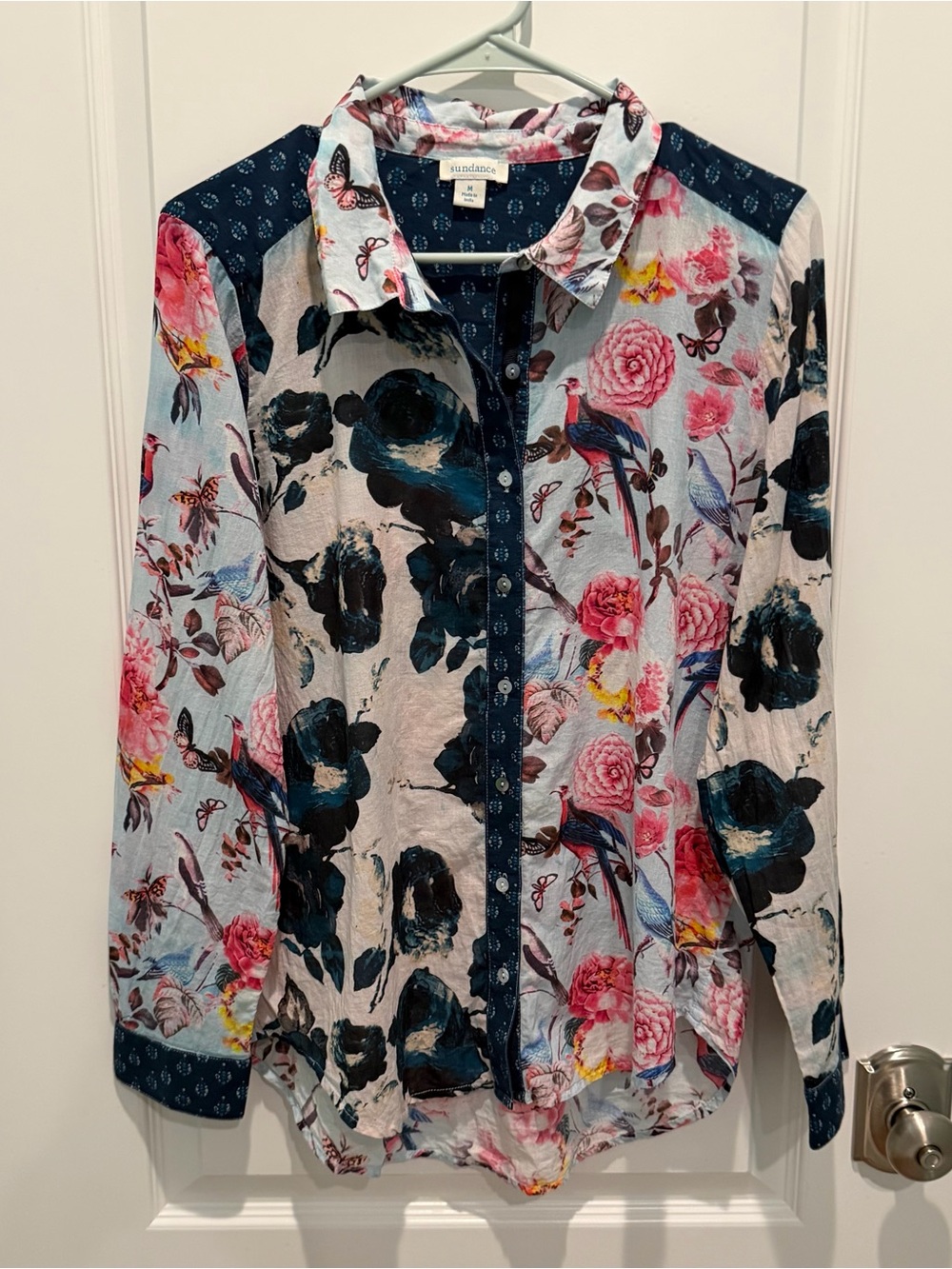 Sundance Women’s Floral Patchwork Button Down Top Cottage Core Artsy Whimsical M